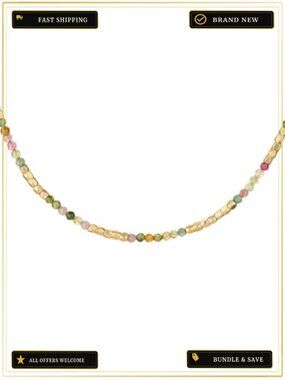 Beaded Choker Necklace Gold Plated Handmade Gemstone Simple Dainty Chain